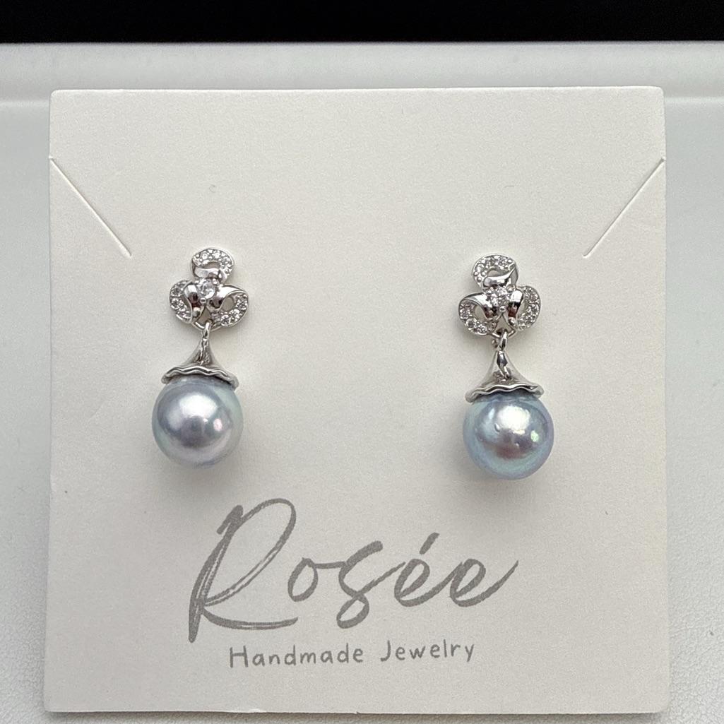 E358 S925 Stamped Akoya Sea Pearl Dangling Earrings
